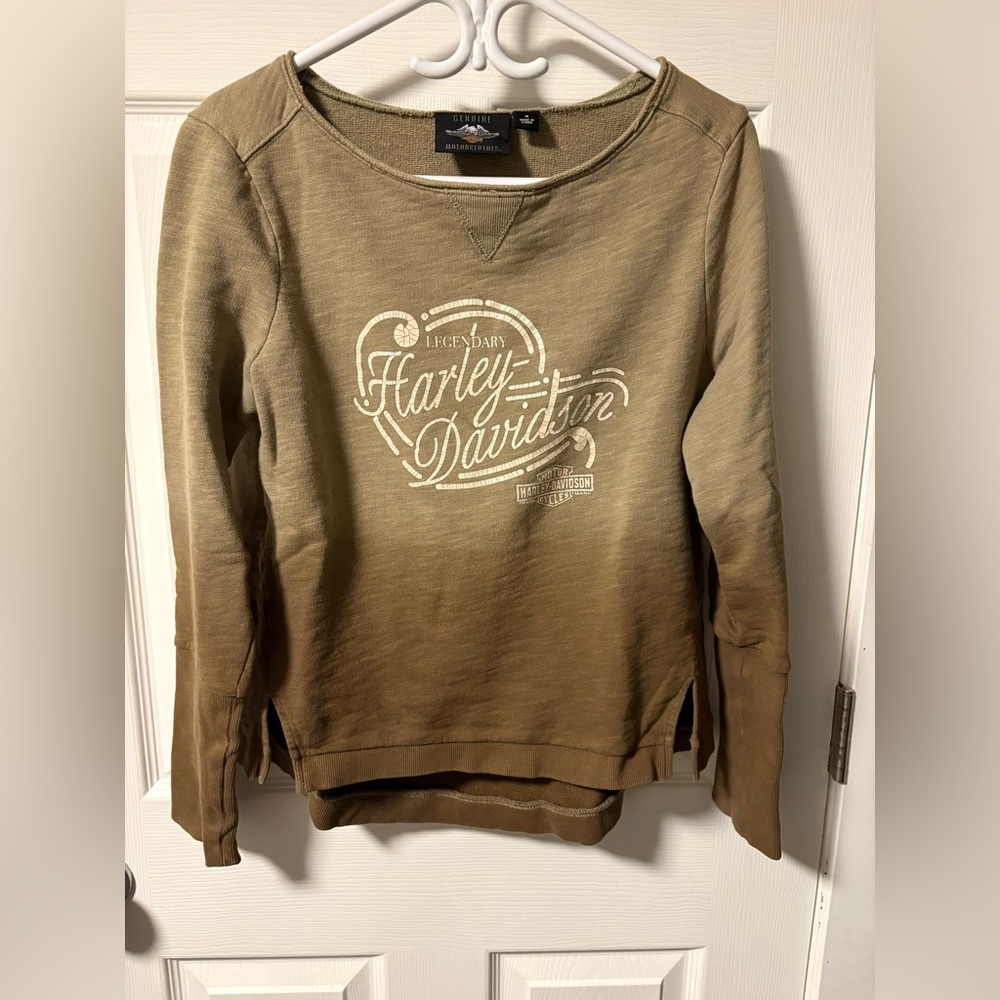 Harley-Davidson Olive/Tan Crewneck Sweatshirt with White Logo